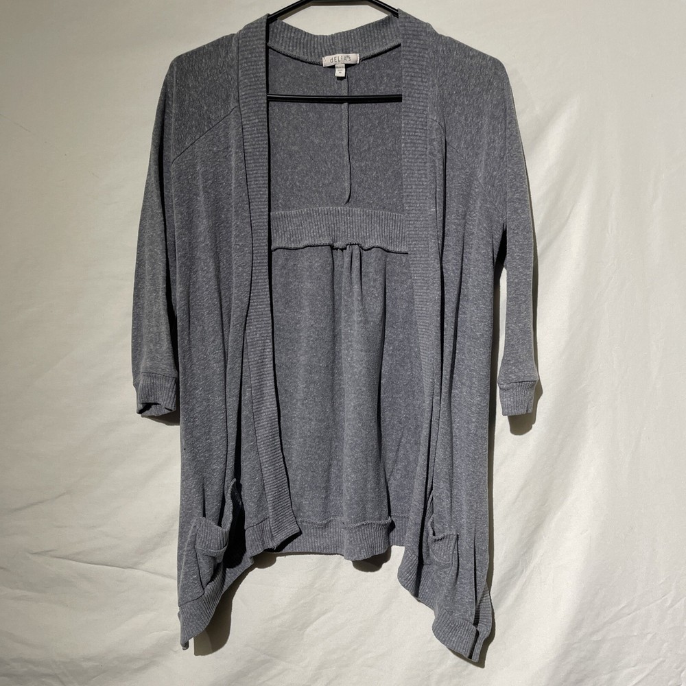 Delias Womens Size Medium Long Sleeve Cardigan Over Shirt Top Gray