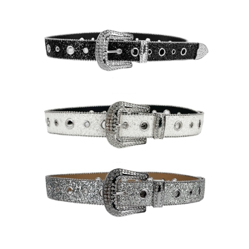 Glittered Waistband Punk Rhinestones Studded Belt Waistband for Girls