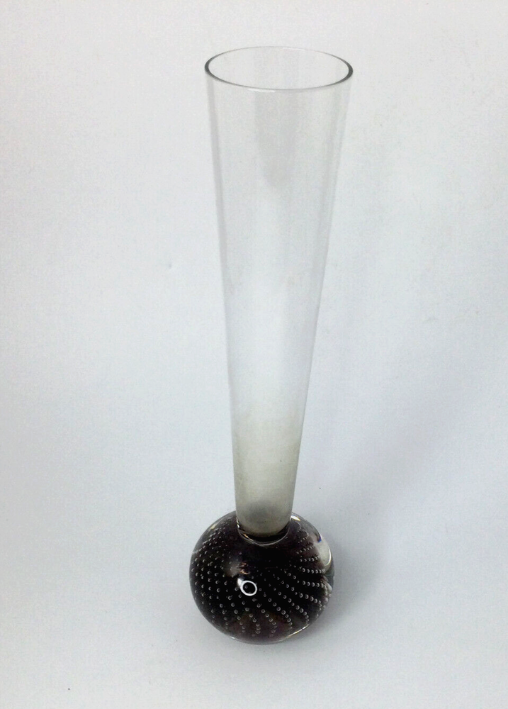 Clear Purple Small Glass Flower Vase with Bubble Ball Base 10 Inch