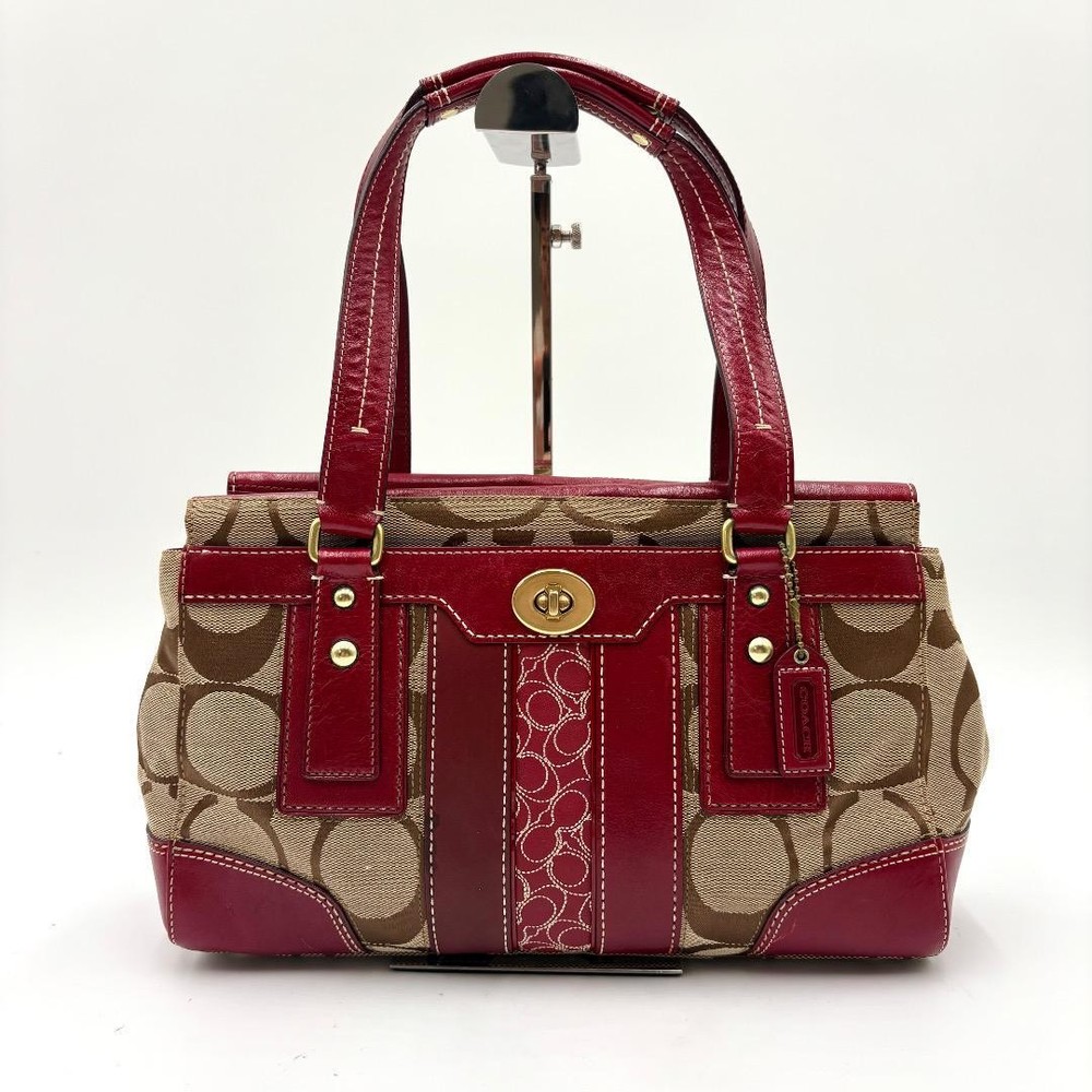 COACH signature red turnlock tote with gold hardware in excellent condition