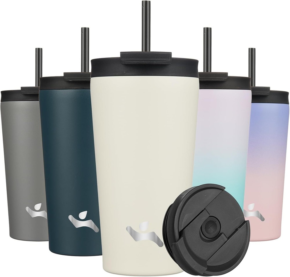 18 OZ Insulated Tumbler with Lid and 2 Straws 18 Ounces, Angel White