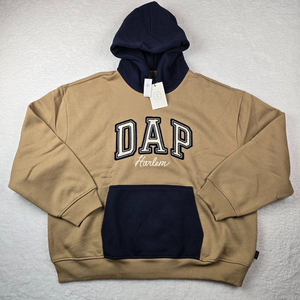 GAP x DAP Harlem Logo Hoodie Men XL Khaki Dapper Dan Colorblock Style