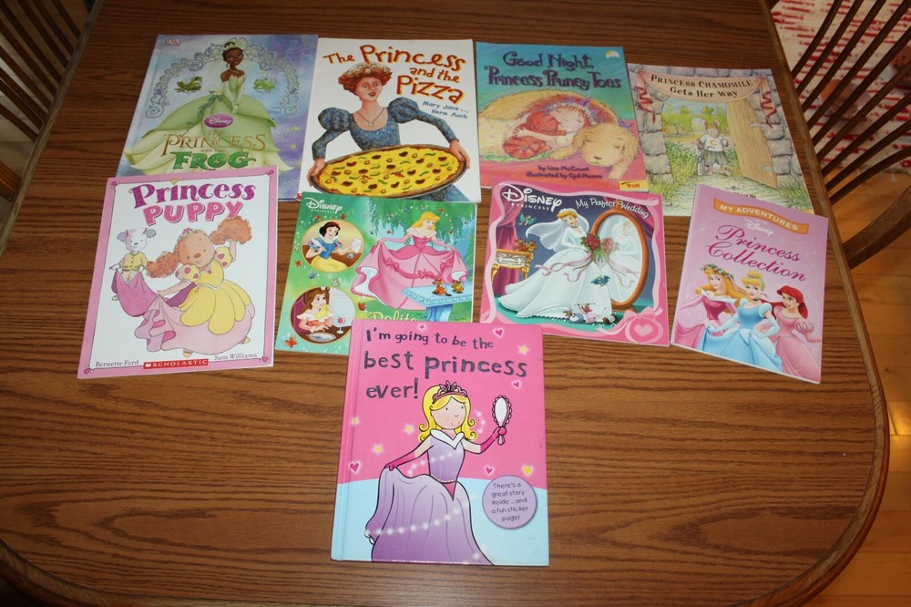 9 Princess Picture Books Lot Children Disney Frog Pruney Pizza Puppy Chamomile