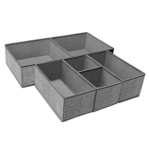 Underwear Drawer Organizer, 6 Set Foldable Underwear Drawer 6 Pack A-Grey