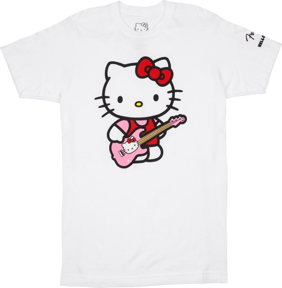Fender X Hello Kitty Official Sleeve Hit Logo Tee/T-Shirt, White, MEDIUM (M)