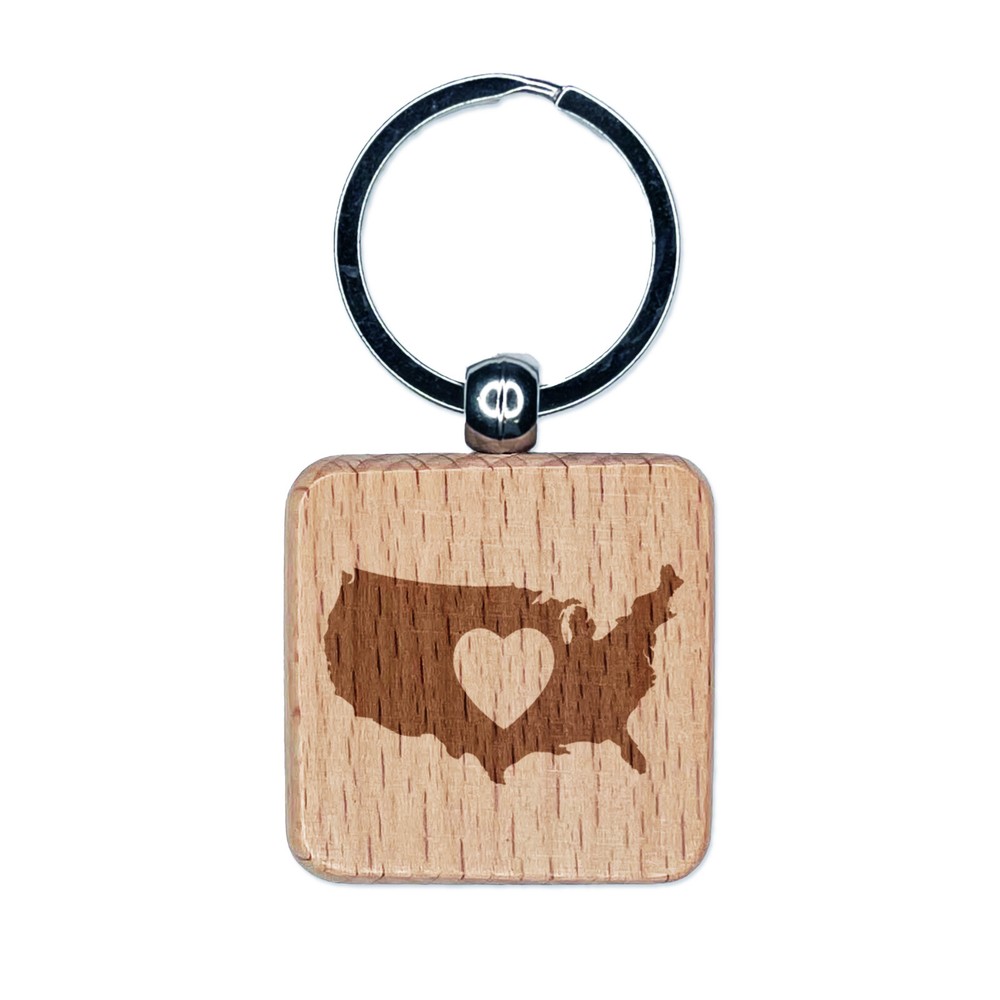 USA Heart Engraved Wooden Keychain - Patriotic Gift Idea  