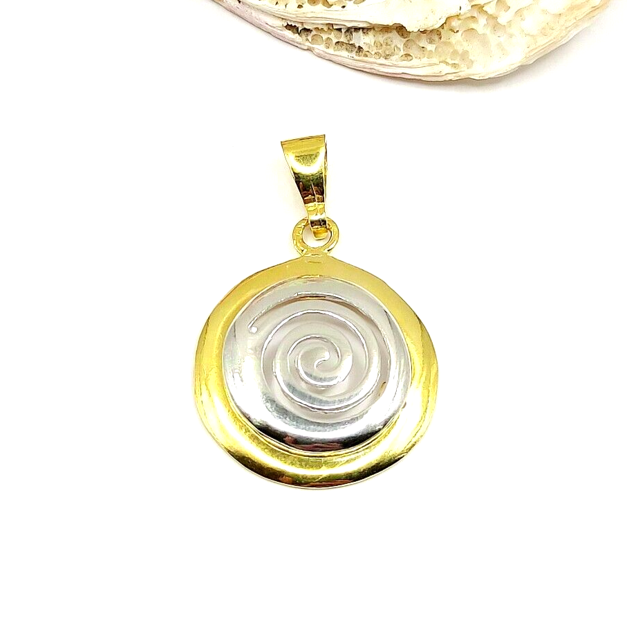 Handmade Sterling Silver 925 Ancient Greek Spiral Two Tone Pendant Necklace
