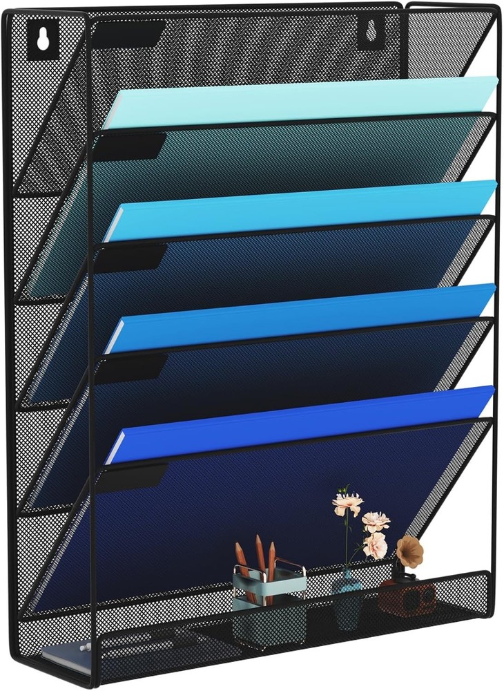 Mesh Hanging Wall File Organizer Black Vertical Document Holder  
