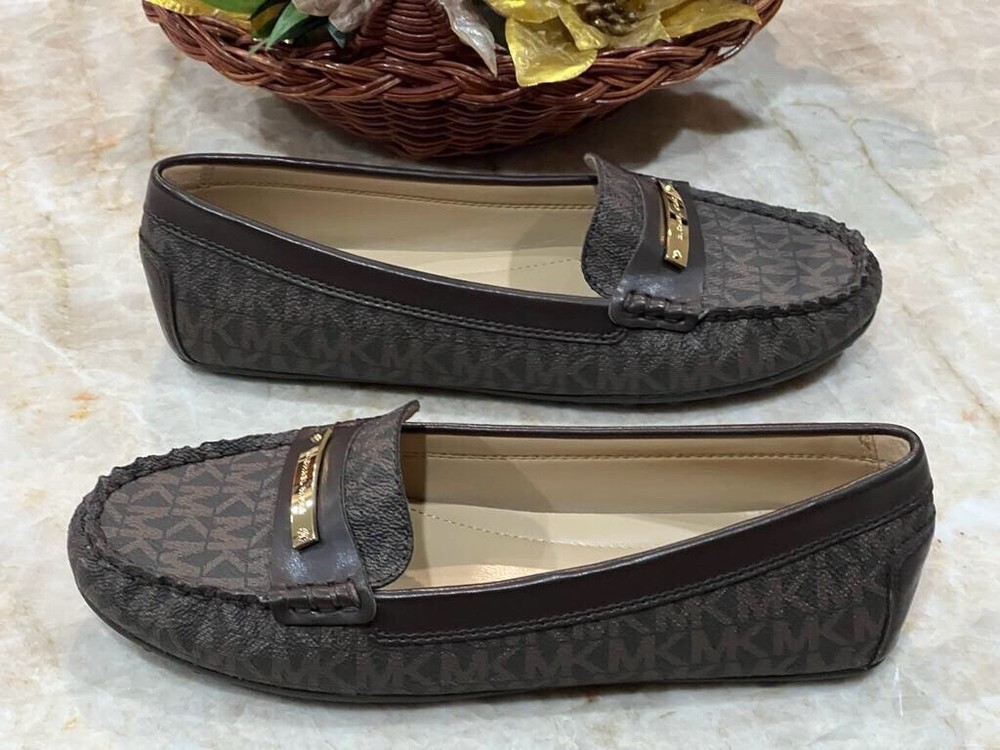 Size 6.5 - Michael Kors Everest Brown Leather Logo Loafers