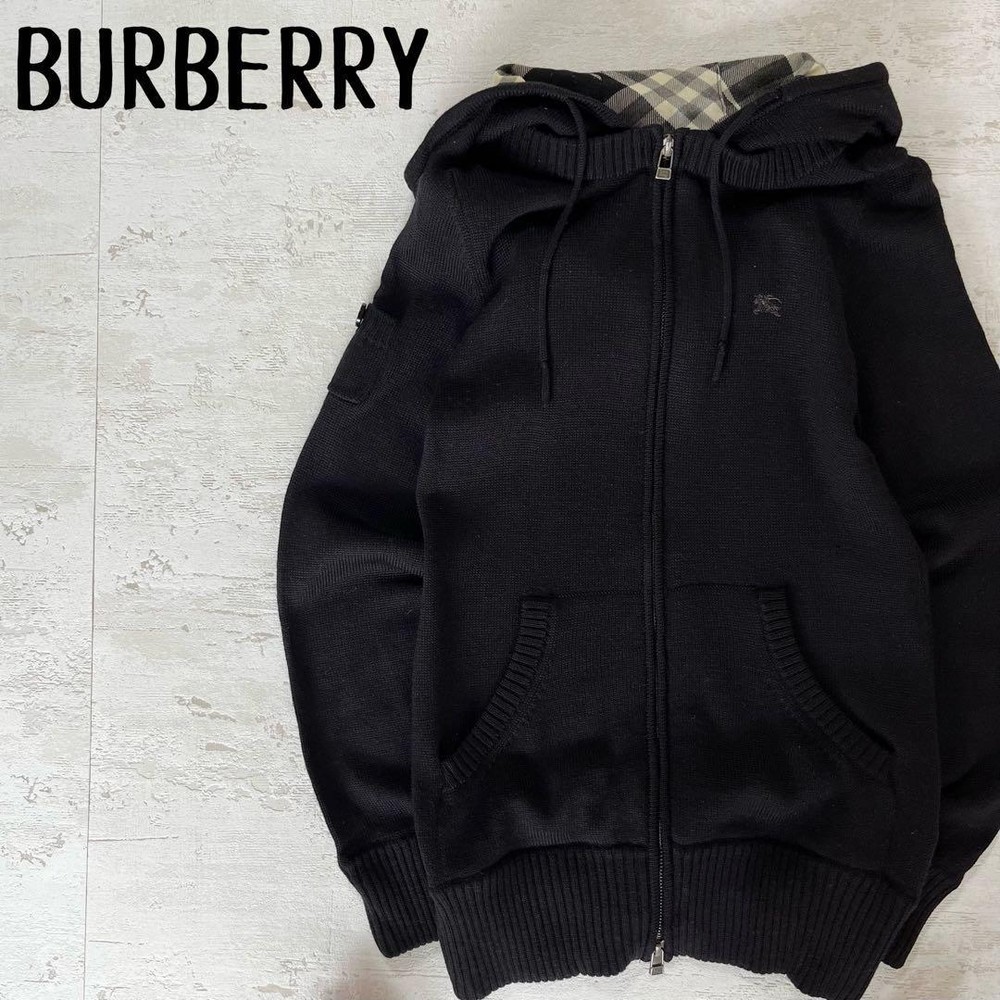 Burberry London Hooded Knit Zip-Up Sweatshirt Logo Size 38 New