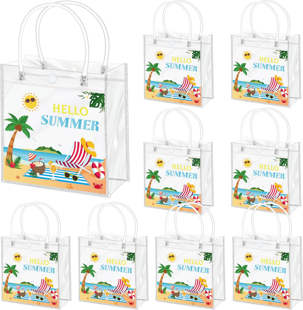 24PCS Sunny Beach Clear Gift Bags with Handles 7.87x3 for Summer Party Favors
