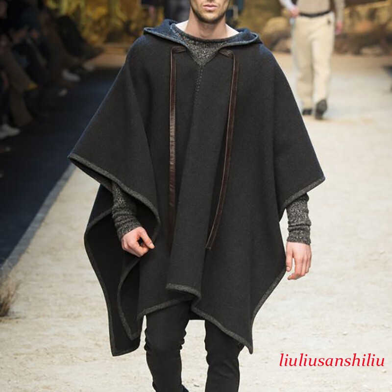 Men's Hippie Shawl Poncho Cape Cloak Batwing Hoody Coats Sweater Pullover Jacket