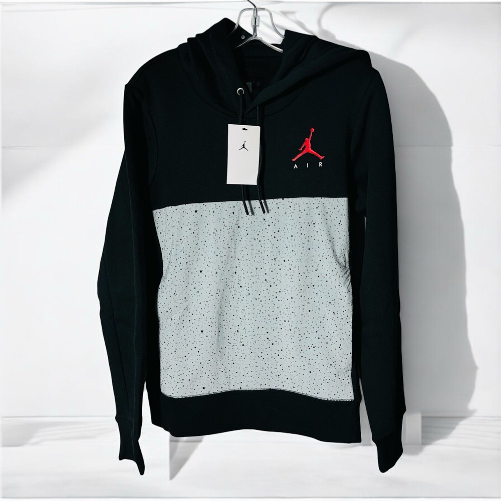 Nike Air Jordan Splicing Fleece Hoodie 884042-010 Mens Size S Cement/Black/Red