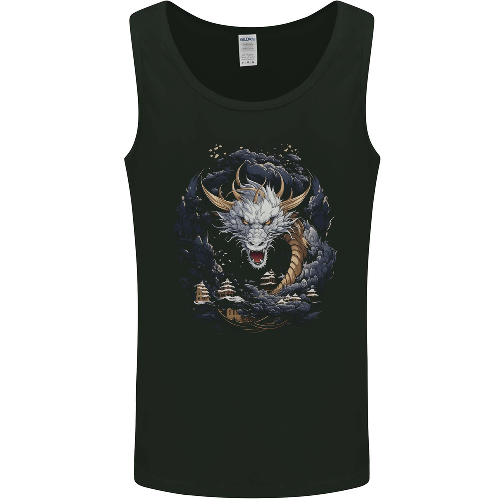 White Japanese Dragon Fantasy Mens Vest Tank Top