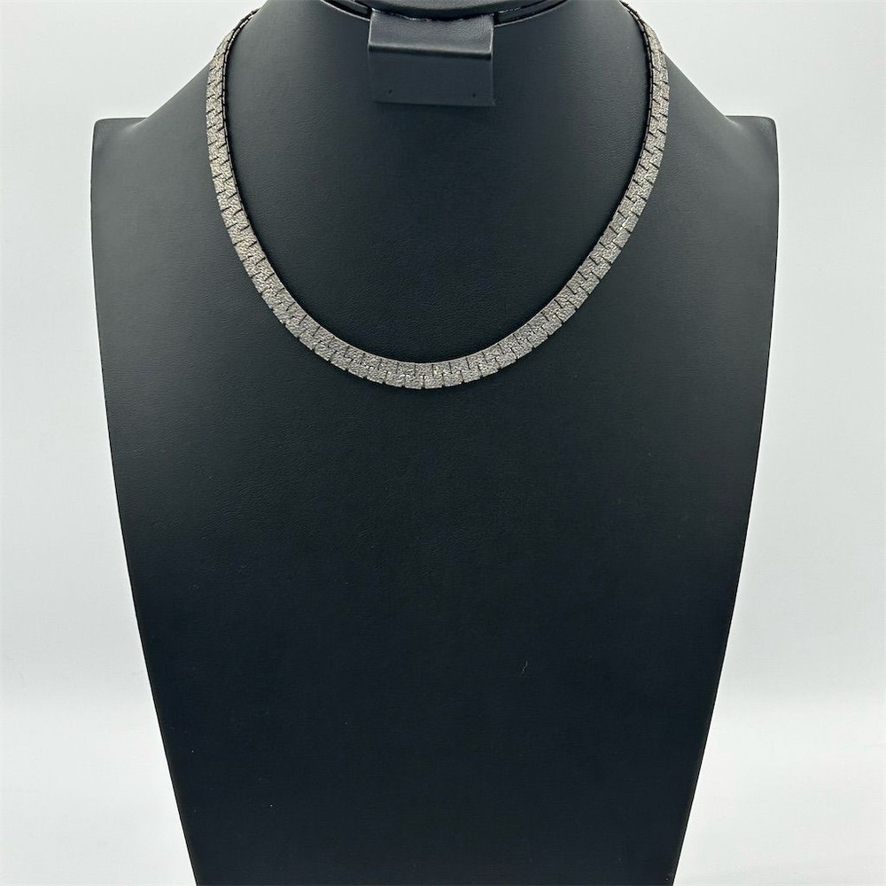 Vintage Wide Textured Antiqued Finish Metal Necklace