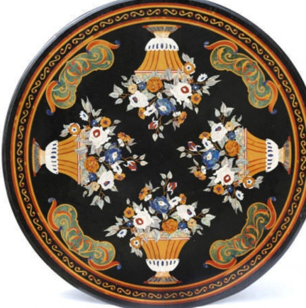 Black Marble Round Coffee Table with Semi-Precious Stone Inlay - Cyber Monday Deal  -image