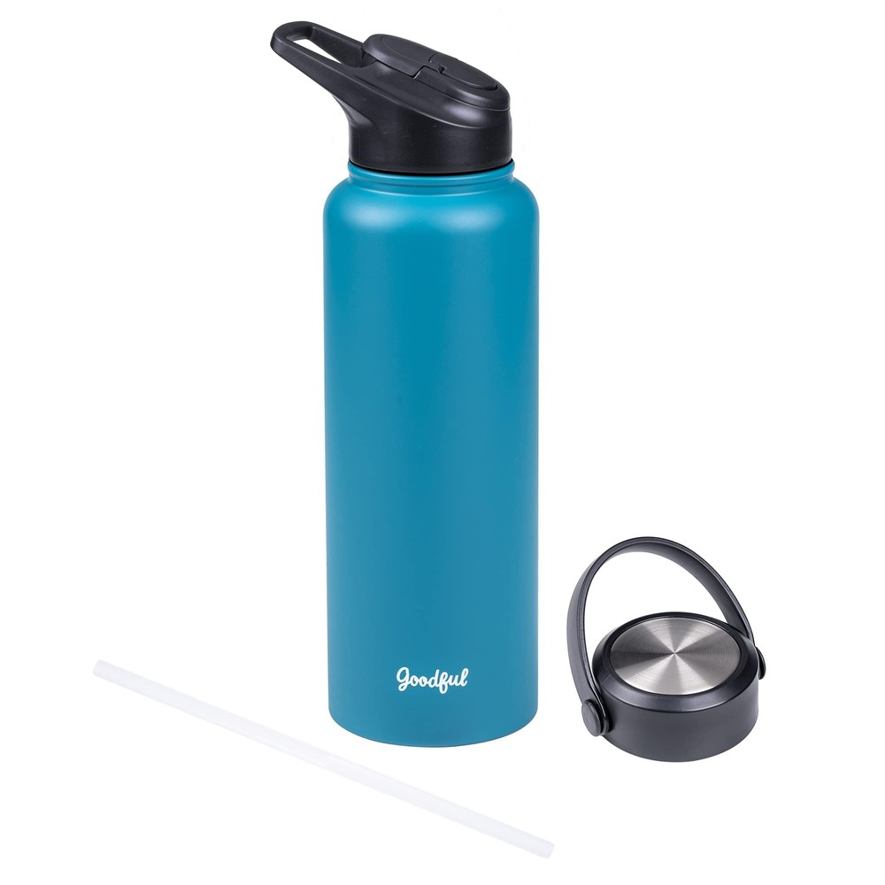 Double Wall Vacuum Sealed, Insulated Water Bottle with Interchangeable Lids, ...