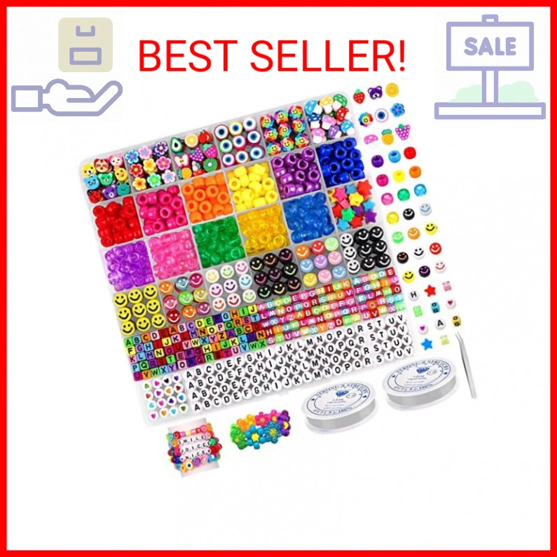 JOICEE Bracelet Making Kit with Pony Beads Fruit Flower Polymer Clay and Letter Beads for DIY Jewelry Craft