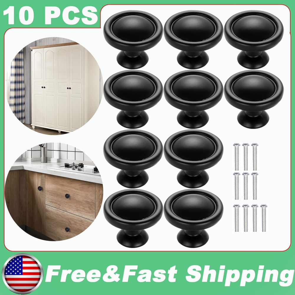 10 PCS Cabinet Knobs Hardware Bedroom Kitchen Drawer Cupboard Handle Pulls Black