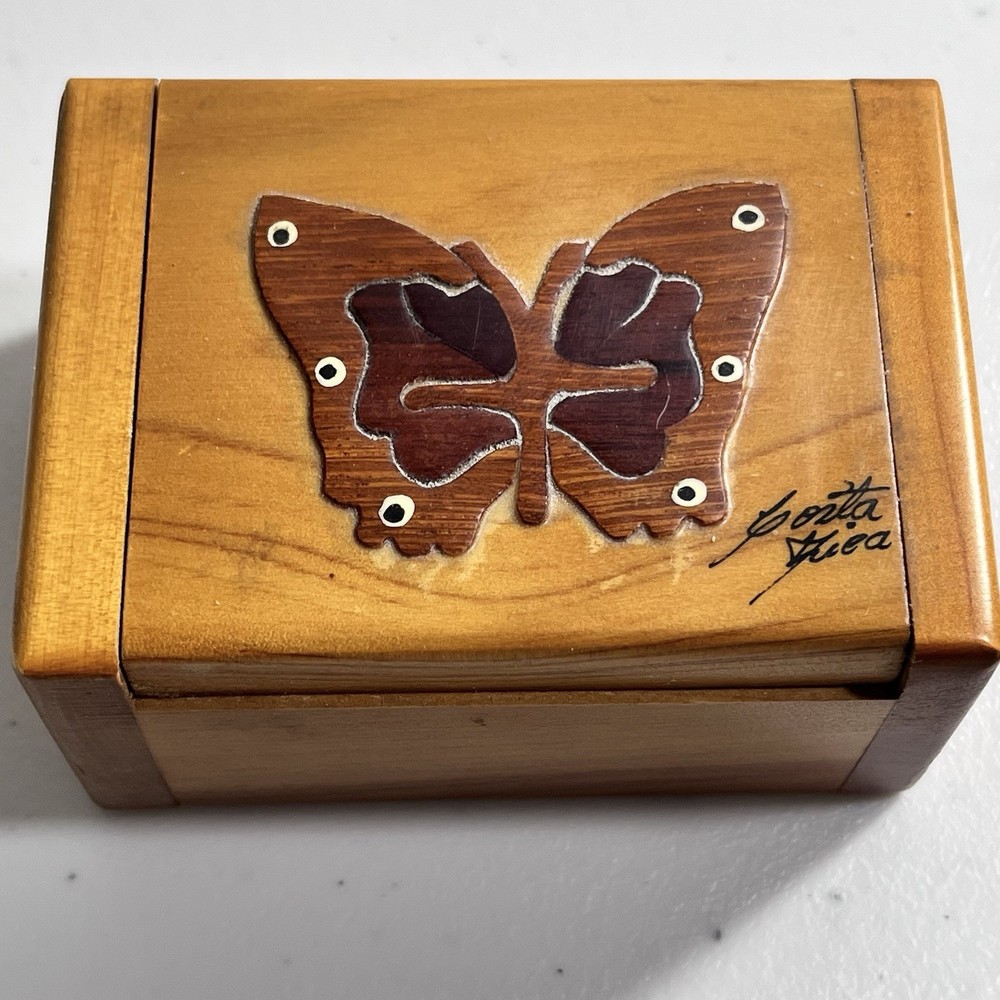 Wooden Trinket Box With 3D Butterfly Top