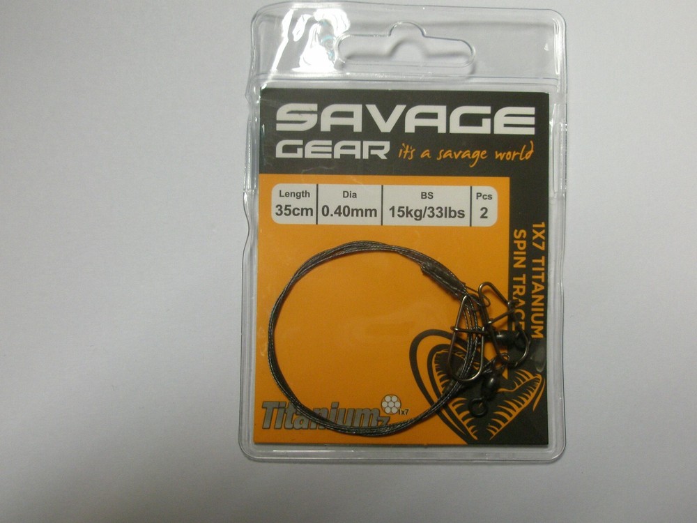 Savage Gear 1x7 Titanium Spin Traces 35cm 15kg 2pk Durable Fishing Tackle