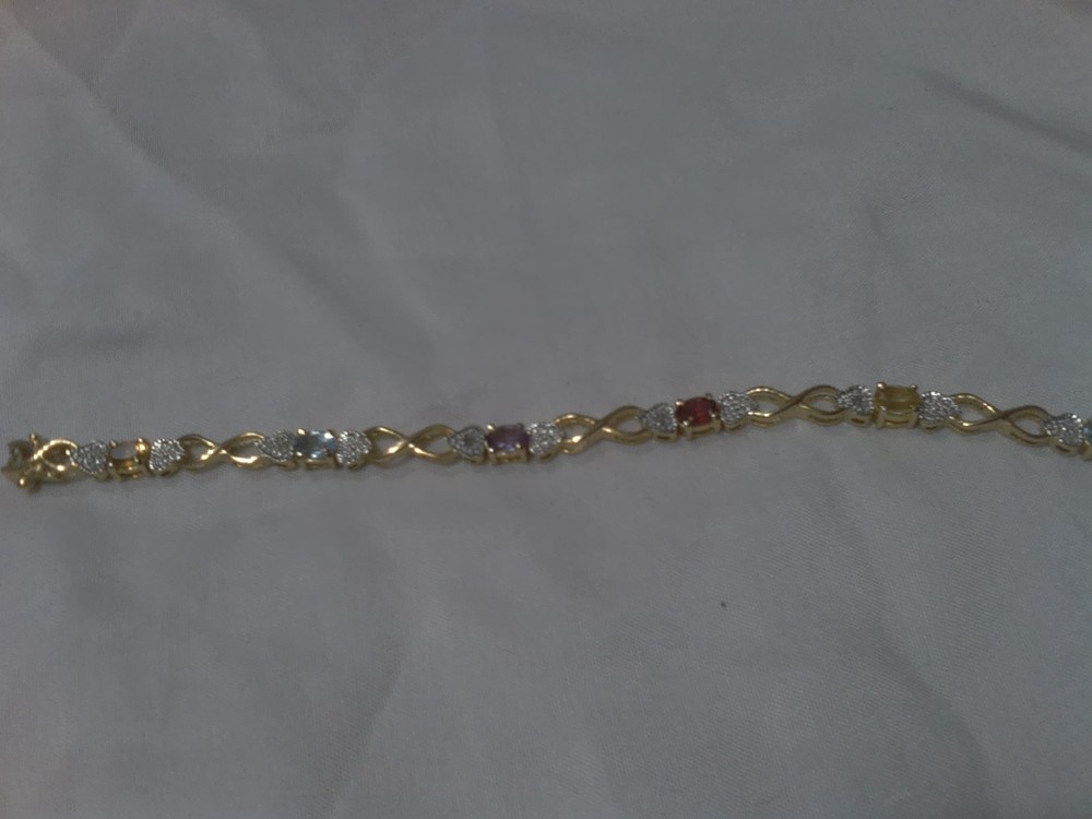 Vintage Multicolor Gemstones  Marked 925 HAN Vermeil Tennis Bracelet