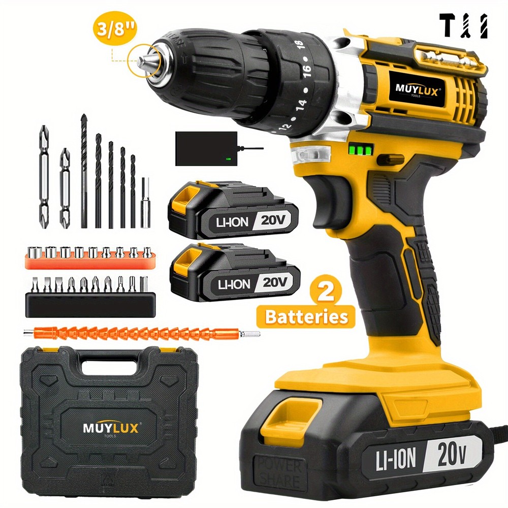 20V Cordless Drill,45Nm torque,2-speed,18+3 clutch, 2.0AH battery,fast charger
