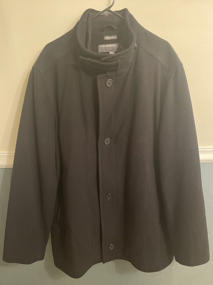 Perry Ellis Portfolio Men's Size XXL Cashmere Wool Blend Coat Black Zip Buttons