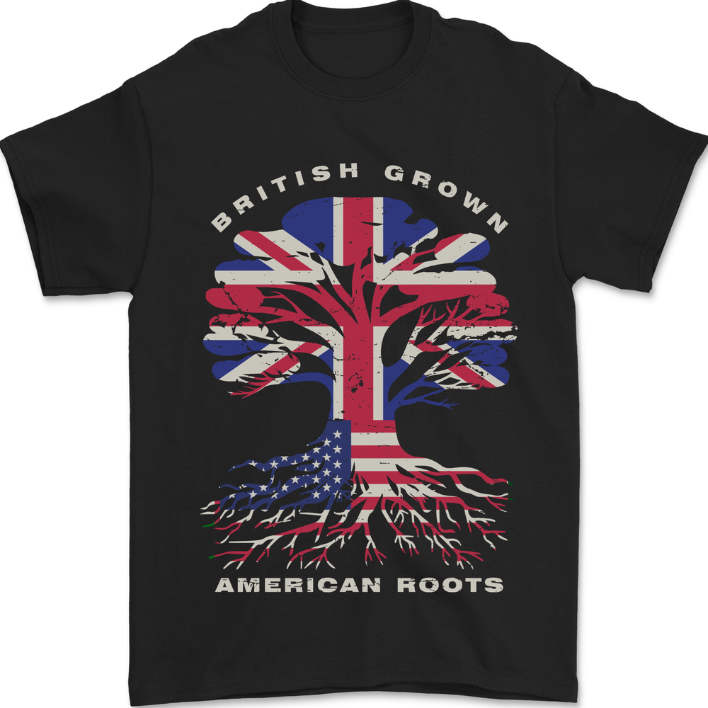 British Grown American Roots USA Flag Mens T-Shirt 100% Cotton