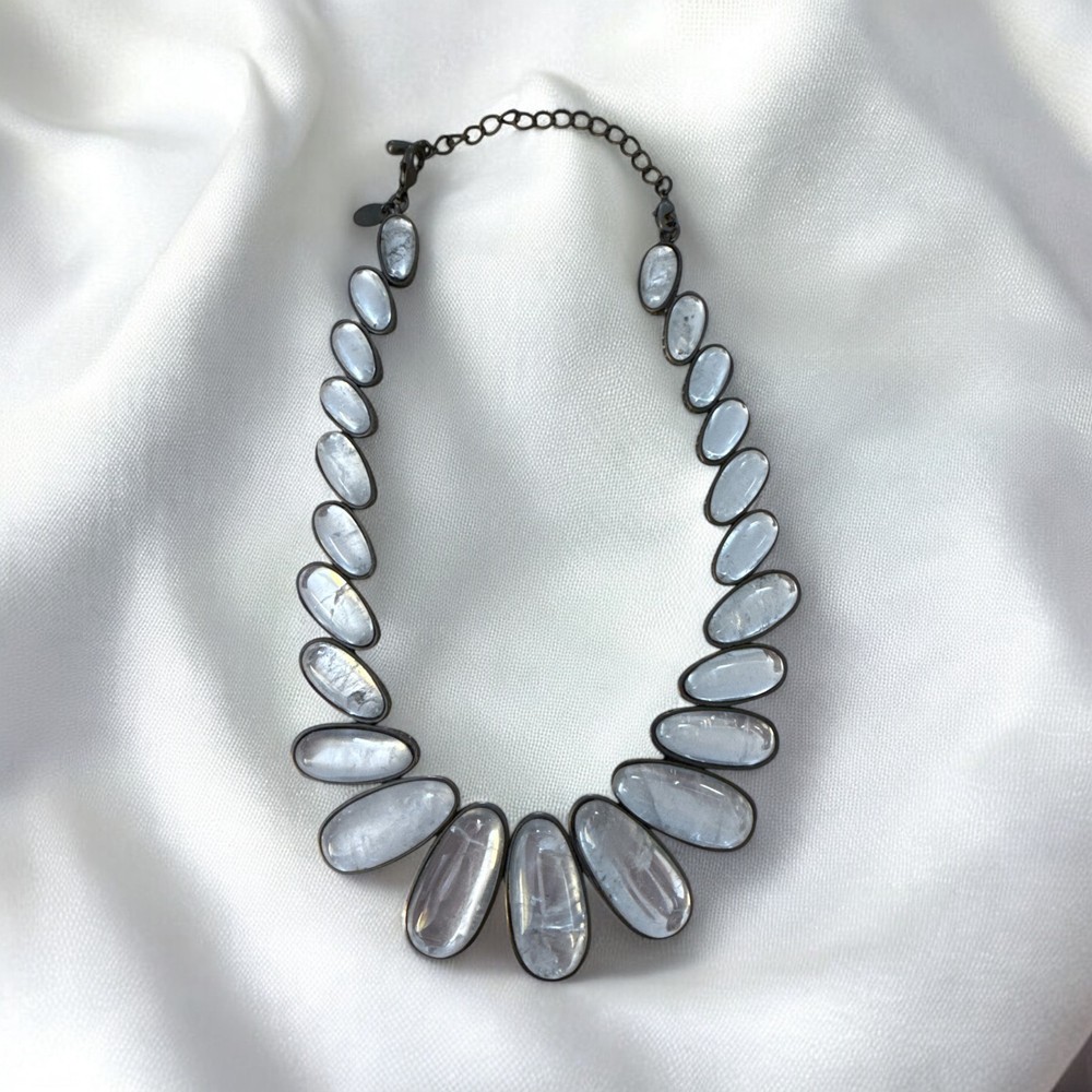 Vintage Kiam Family Rock Clear Crystal Hematite Statement Necklace