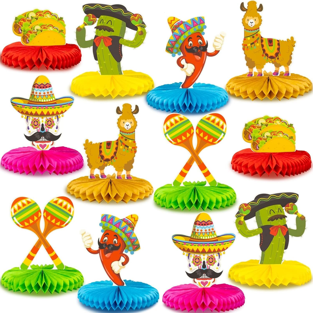 12pcs Fiesta Mexican Party Table Decoration Centerpiece - 8” Paper 5 Cinco De Ma