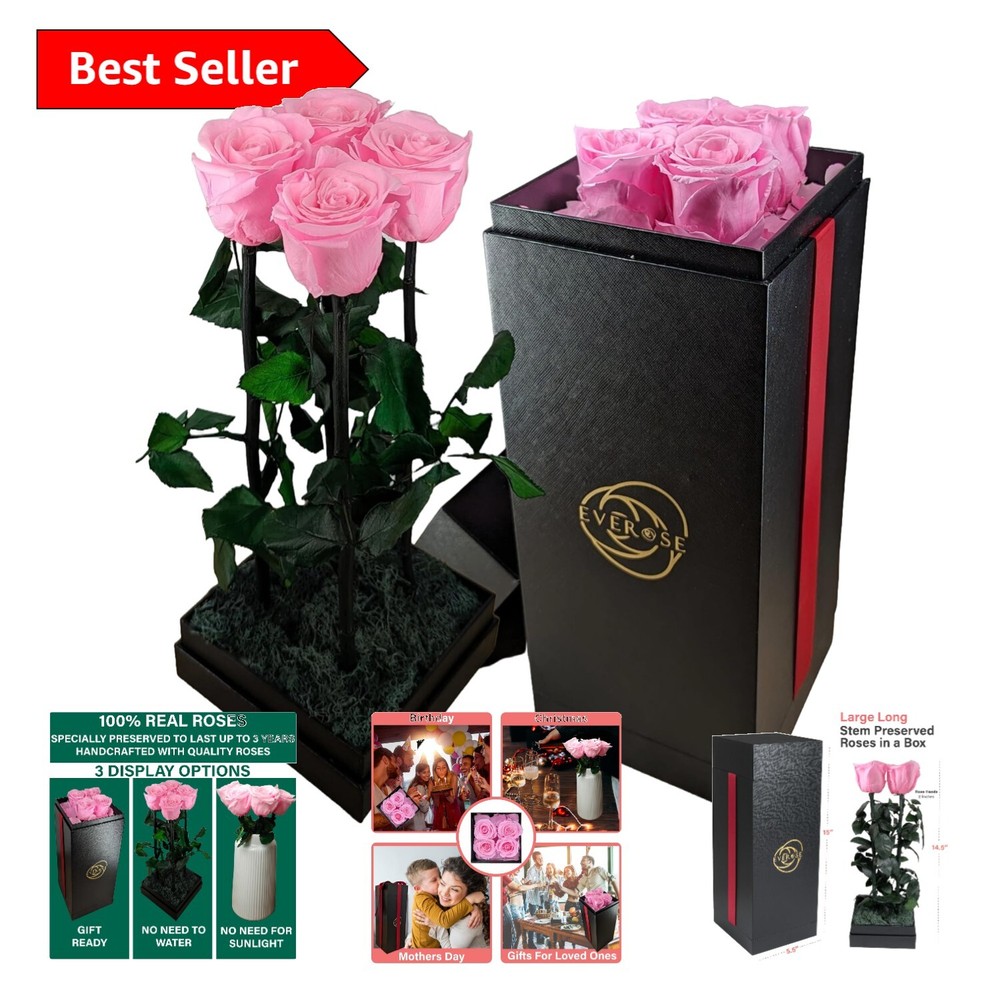 Exquisite 4 Long Stem Forever Roses – Preserved Flowers Lasting 1-3 Years