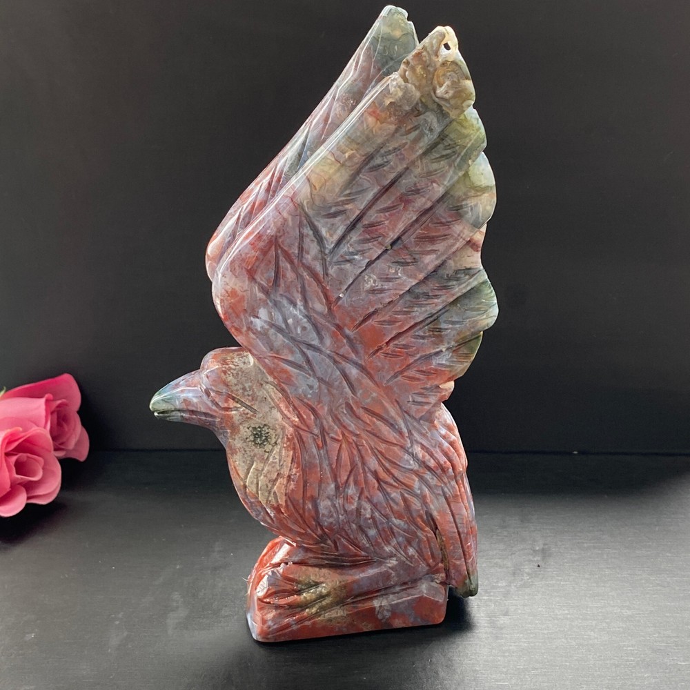 488g Natural ocean jasper hand carved eagle quartz crystal decoration healing