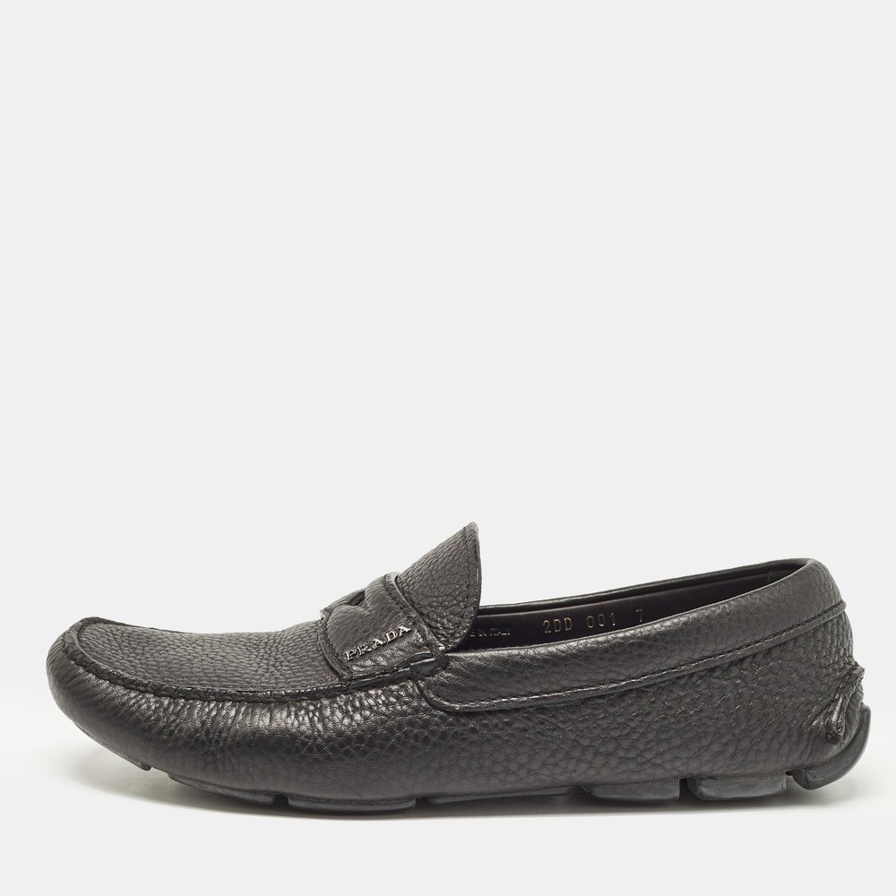 Prada Black Leather Slip-On Loafers Size 41 EU
