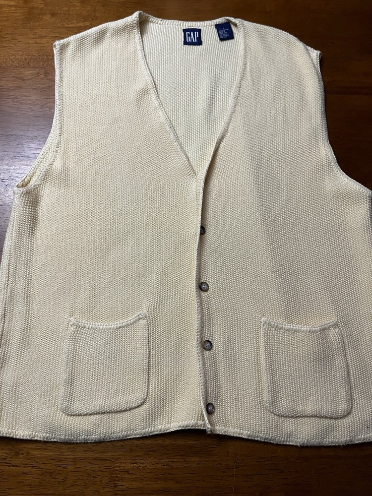 VTG Gap Mens Large Sweater Vest Cardigan Button Up Yellow Grandpa Y2K Preppy