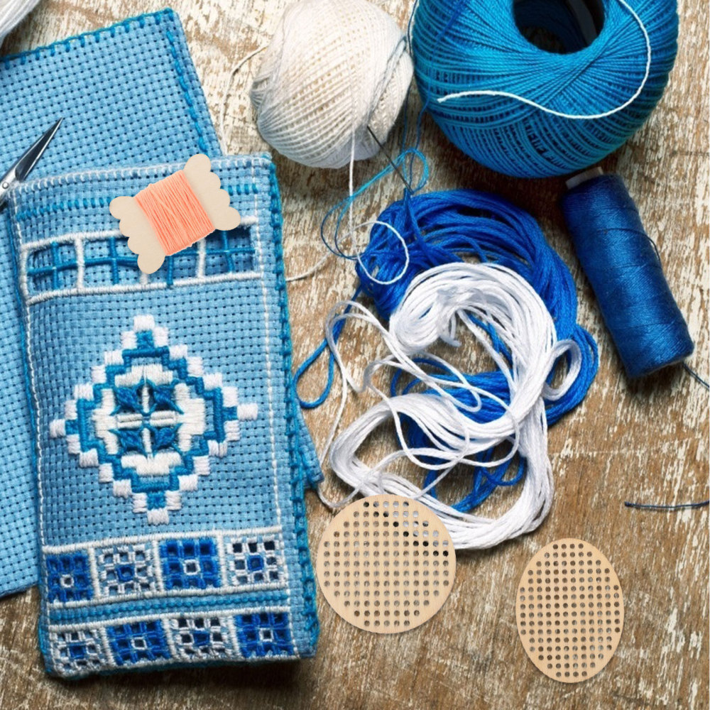 1 Set Cross-stitch Wooden Chips DIY Handmade Cross Stitch Wooden Chips Pendants