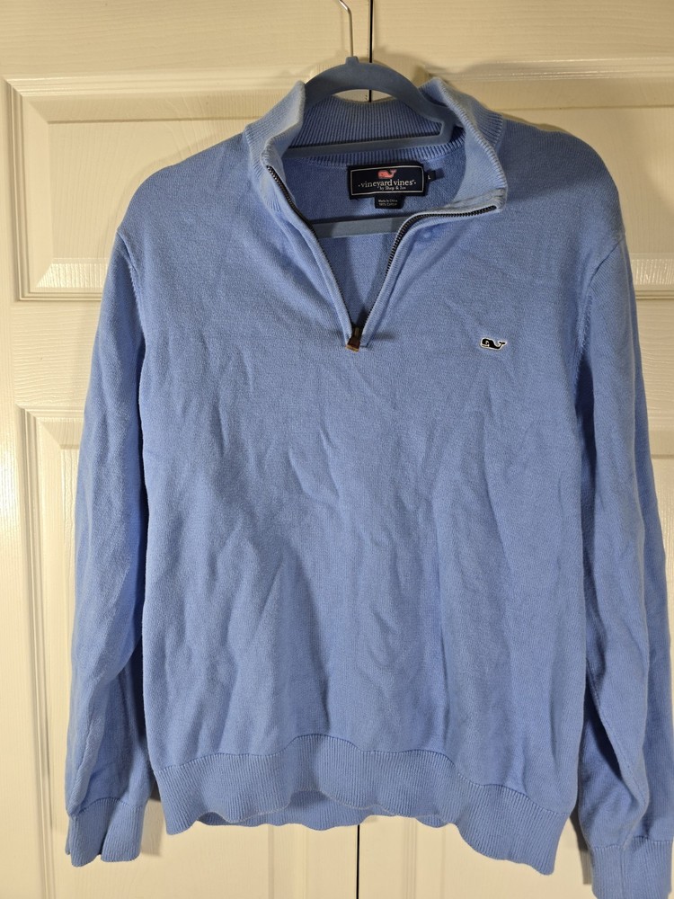 Vineyard Vines Mens 1/4 Zip Sweater Size Large blue long sleeve all cotton