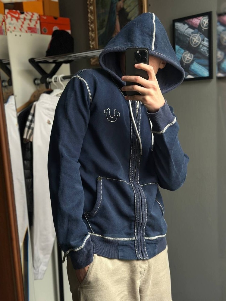 True Religion Vintage Y2K Zip Hoodie Thick Stitching Faded Color mens Medium