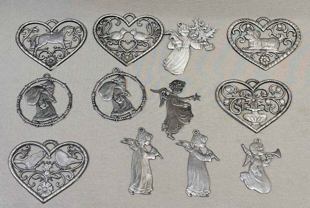 Wilhelm Schweizer Pewter Christmas Ornaments Lot of 12 Unpainted Vintage