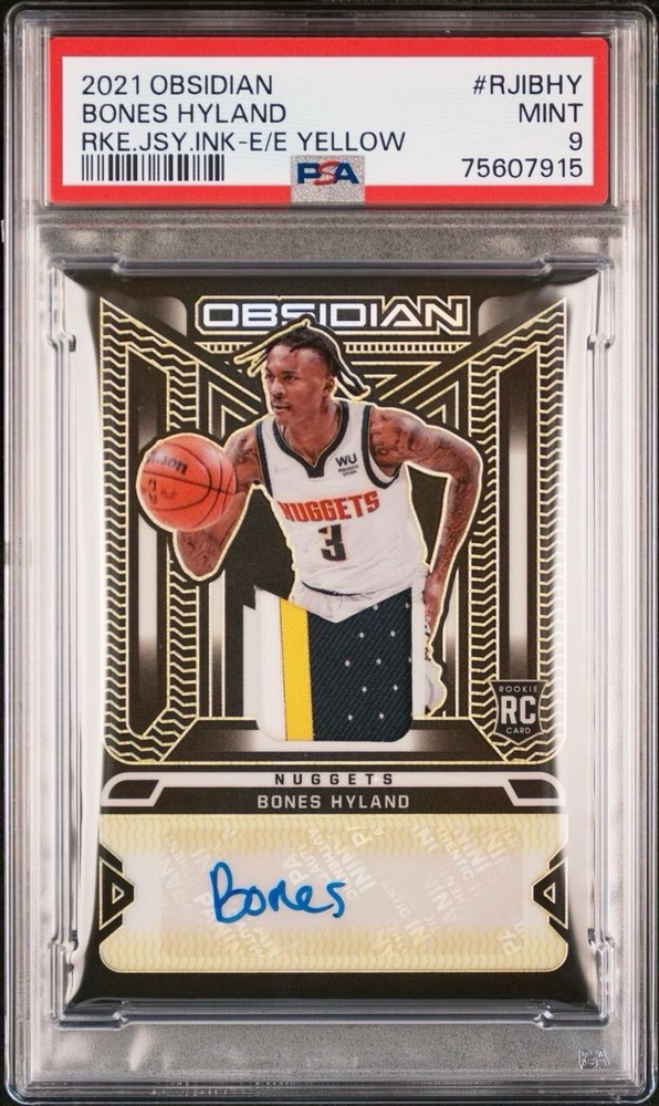 2021-22 OBSIDIAN -BONES HYLAND RPA GOLD #3/10 JERSEY MATCH PSA 9