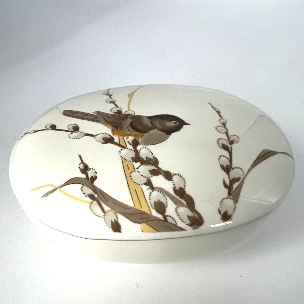Vintage Japanese Porcelain Otagiri Pussy Willow Lidded Trinket Dish
