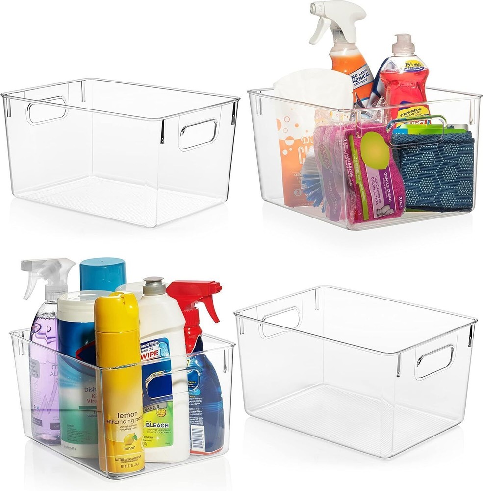 Clear Plastic Storage Bins for Kitchen Pantry Cabinet Organization  