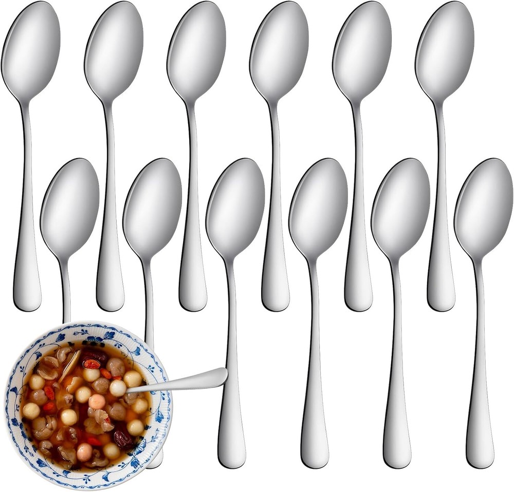 12-Piece Mirror-Polished Stainless Steel Teaspoons 6.7-Inch Durable Set