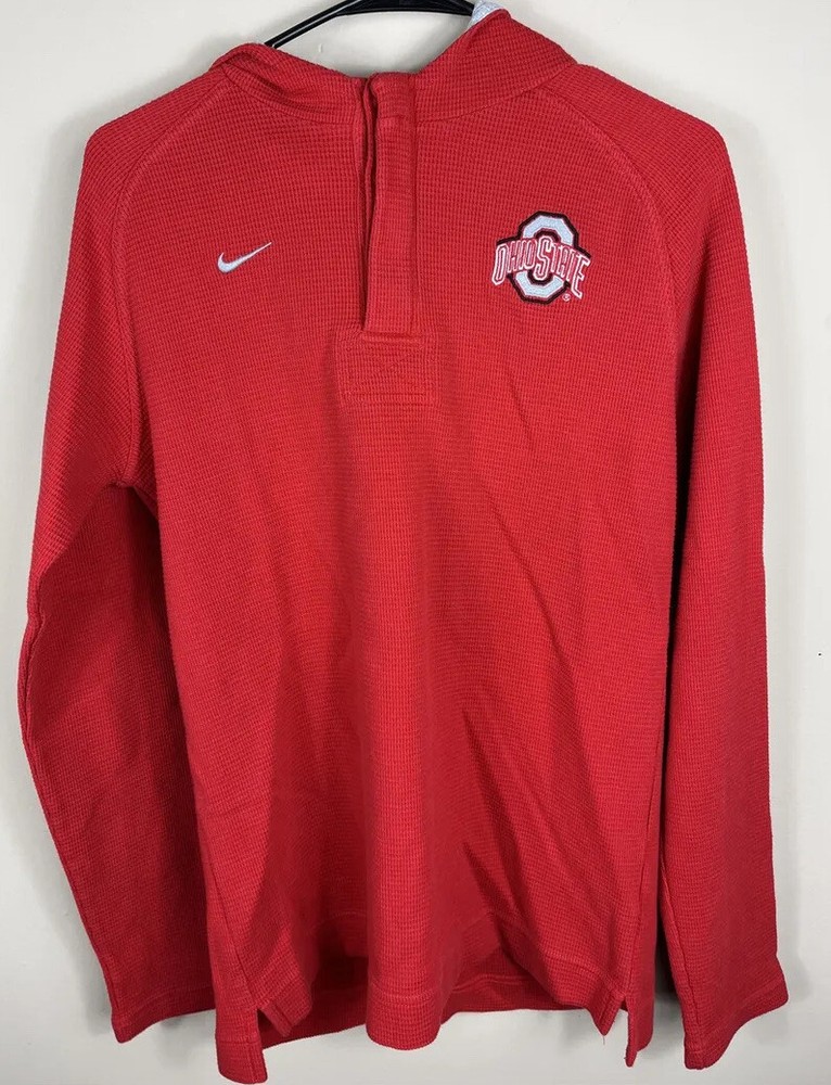 Nike Ohio State Thermal Waffle Knit Shirt Long Sleeve Hoodie Buckeyes OSU Sz M