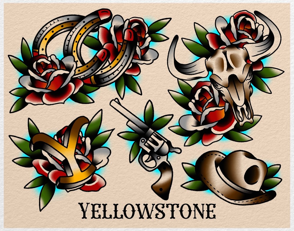 Yellowstone American Traditional Tattoo Flash Art 11x14 Print