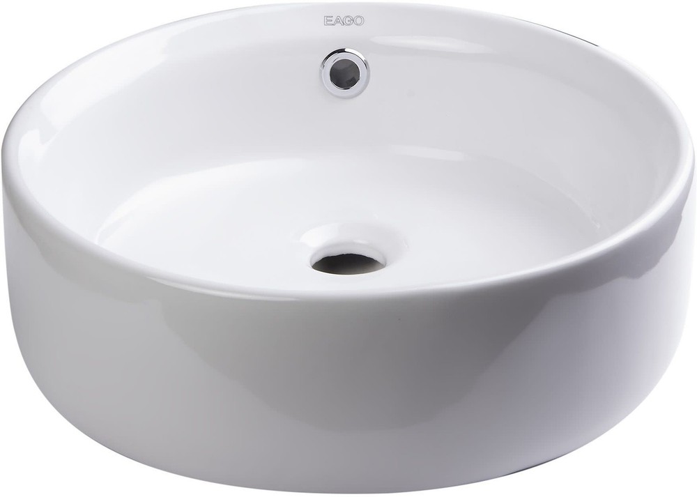 Eago BA129 15.75 Inch Round White Ceramic Vessel Bathroom Sink