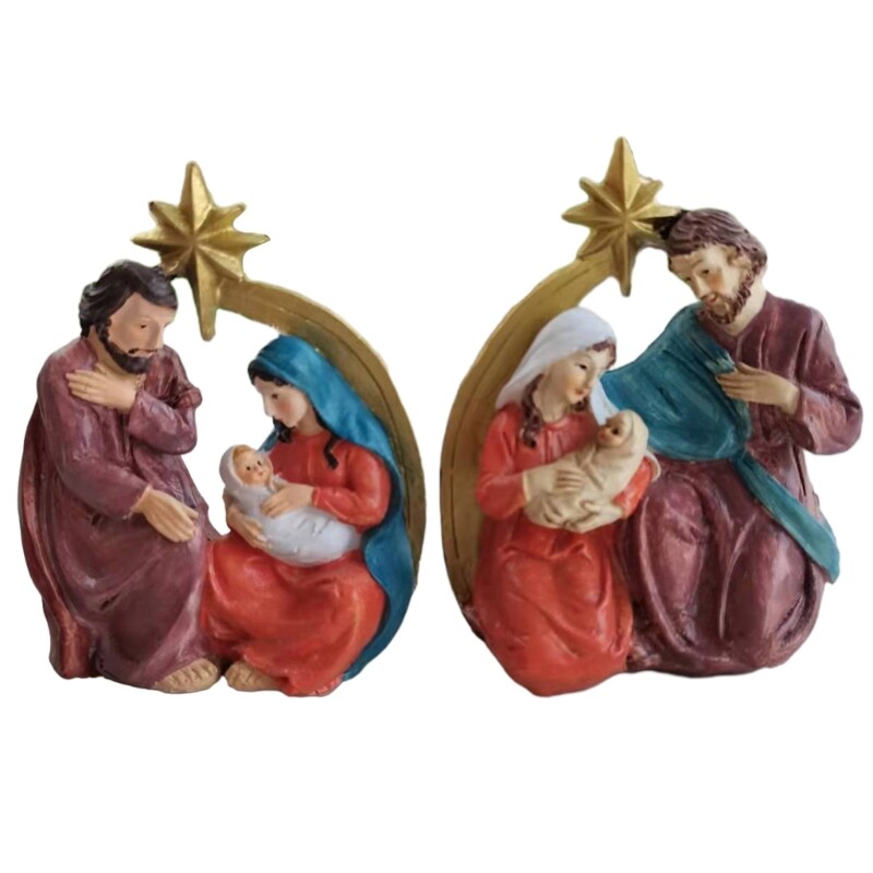 Resin Craft Figurine Set of Holy Parents in Manger Detailed Sculpture for Christ
