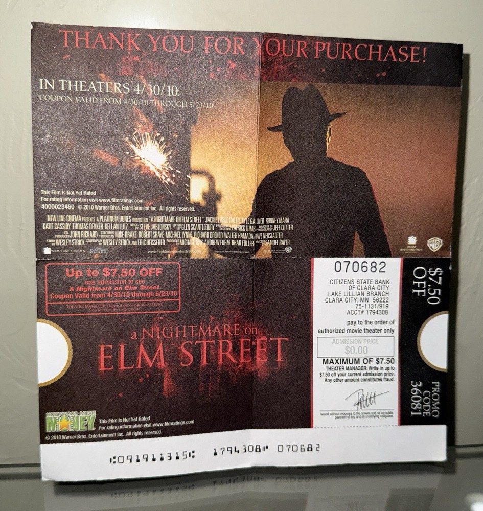 Nightmare On Elm Street 2010 Hollywood Movie Voucher Memorabilia-image