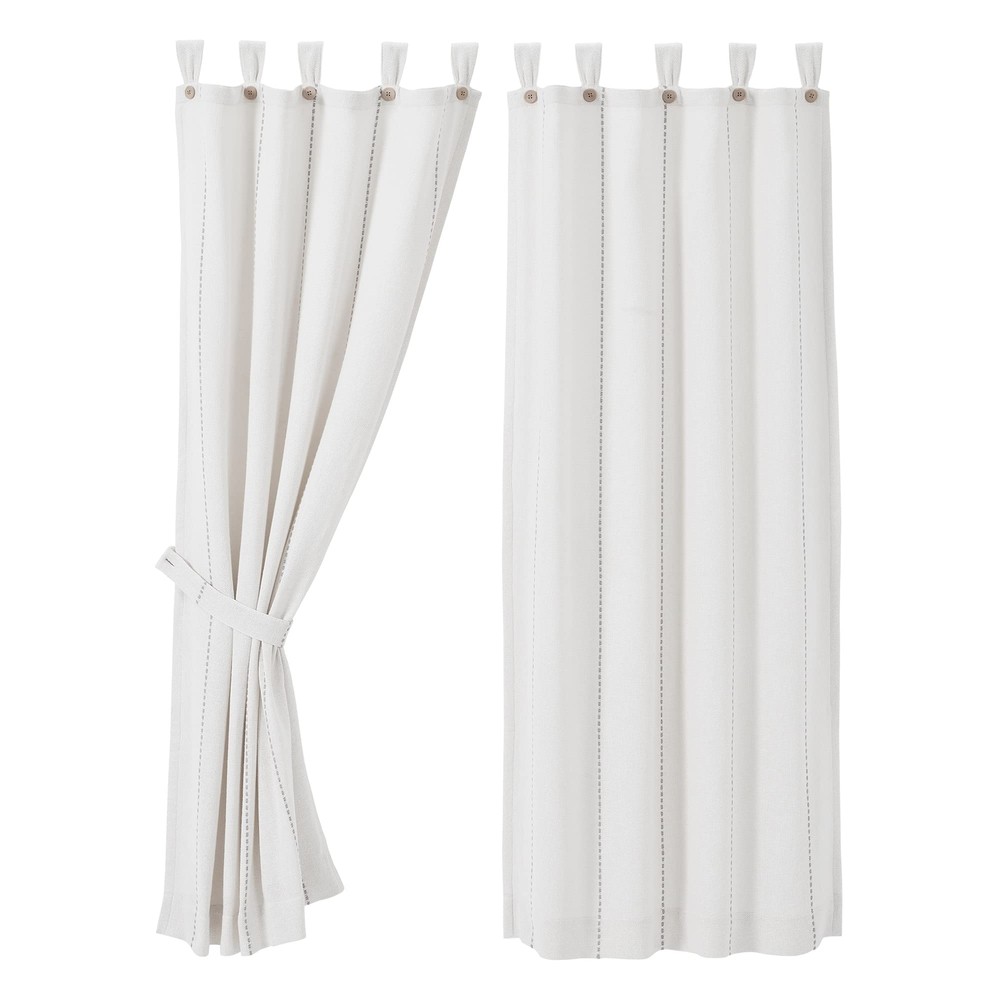 VHC Brands Stitched Burlap Short Curtain Panel, White, 63x36, Set of 2