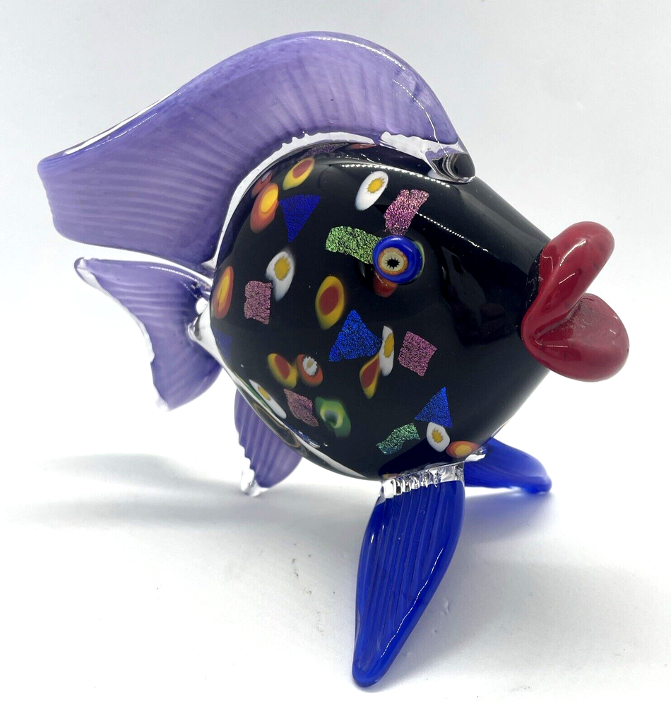 Mad Art Glass Dichroic Fish w/Millefiori Eyes  Signed and Dated 2000
